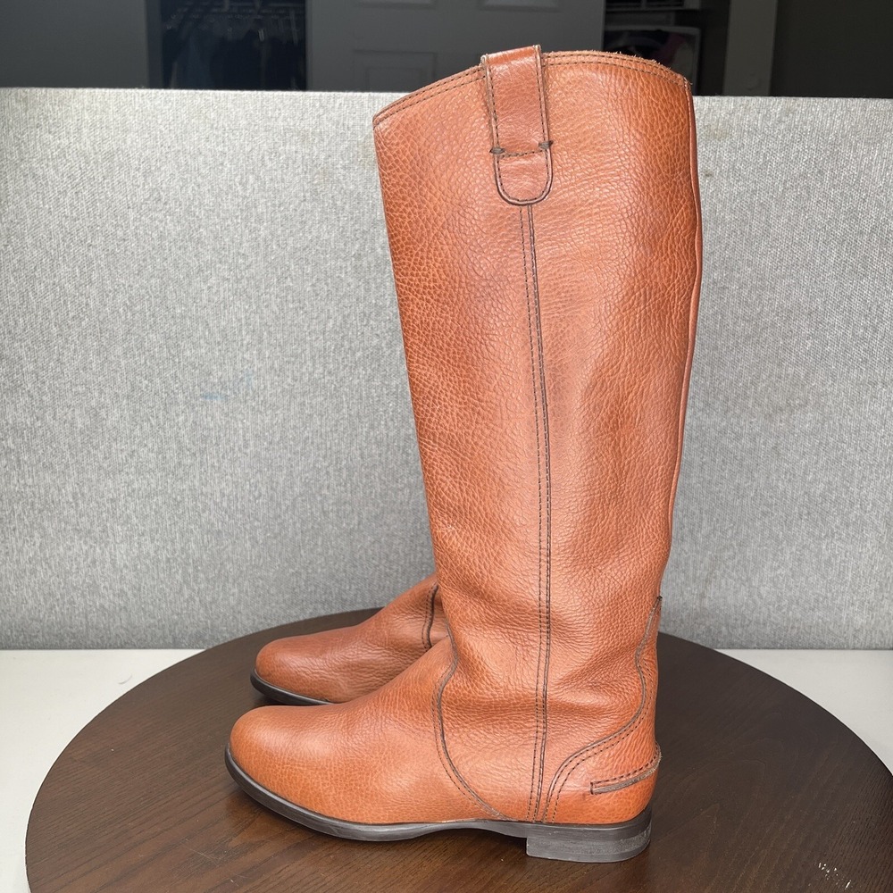 1937 Footwear Riding Boots Women's 6.5 Brown Leather Tall Knee High Pull On Moto